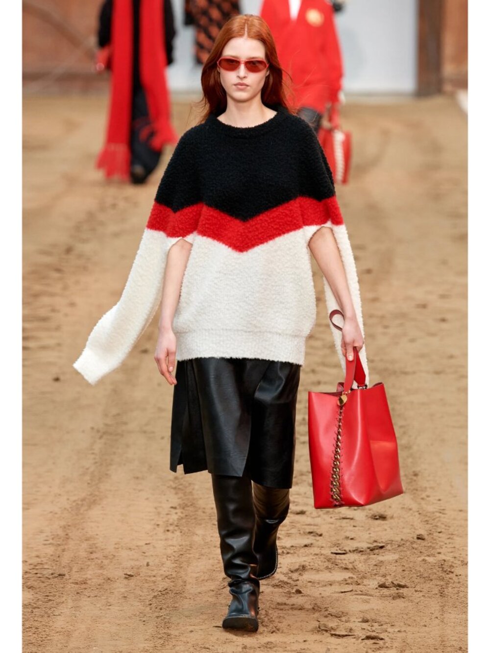 Stella McCartney "Casentino" wool-blend sweater in Black/Red/Ivory, size Small